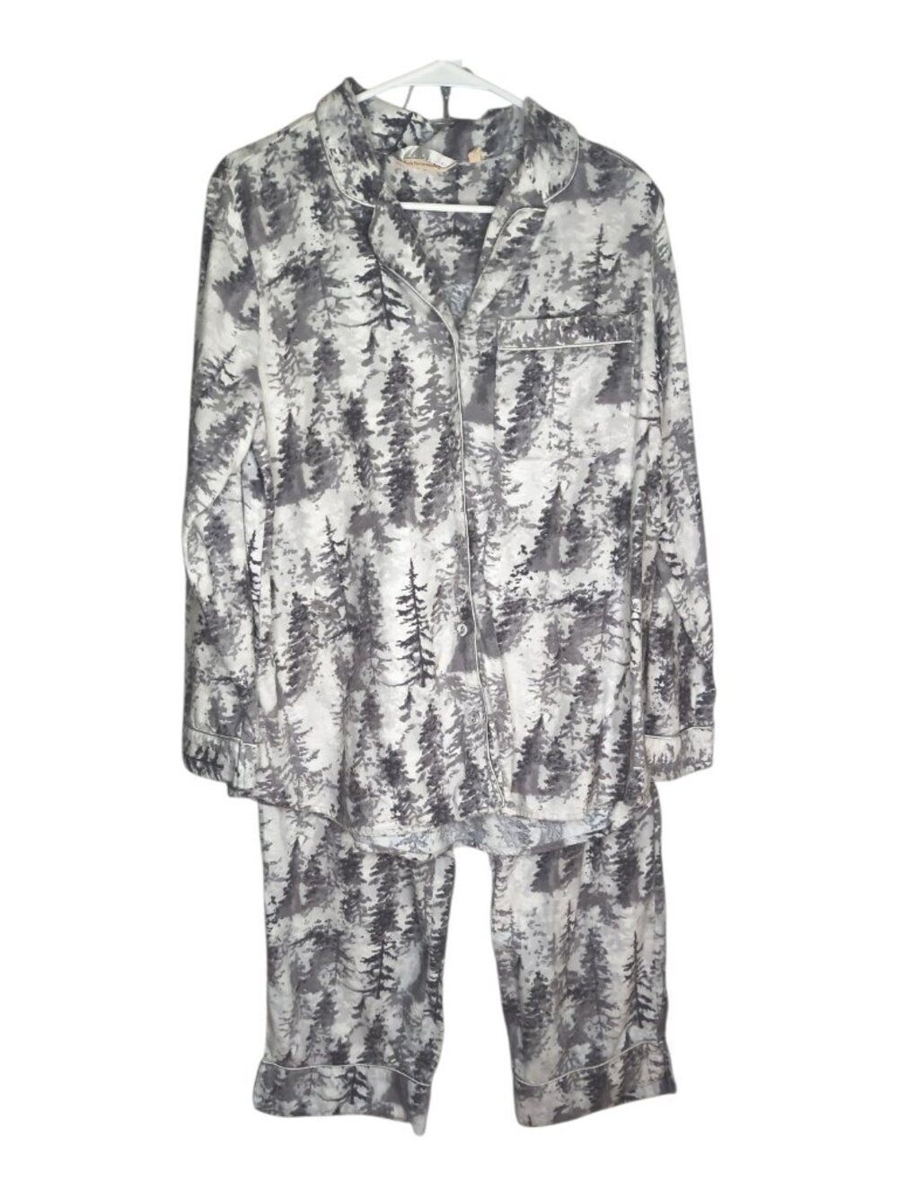 Soft Surroundings Women's Size Large Long Sleeve Gray Forres Flannel Pajama Set